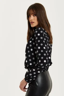 Blouses^Liquorish Polka Dot Print Wrap Top In Black