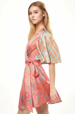 Mini Dresses^Liquorish Printed Mini Wrap Dress With Kimono Sleeve Orange