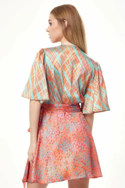 Mini Dresses^Liquorish Printed Mini Wrap Dress With Kimono Sleeve Orange