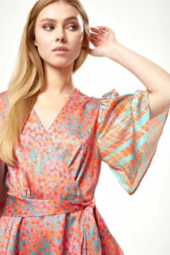 Mini Dresses^Liquorish Printed Mini Wrap Dress With Kimono Sleeve Orange