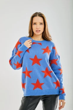 Jumpers^Liquorish Red Star Jumper In Blue