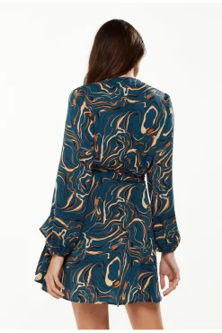 Mini Dresses^Liquorish Scribble Print Mini Wrap Dress With Long Sleeves Green