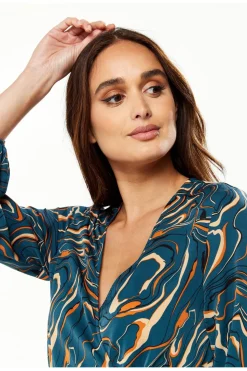 Mini Dresses^Liquorish Scribble Print Mini Wrap Dress With Long Sleeves Green