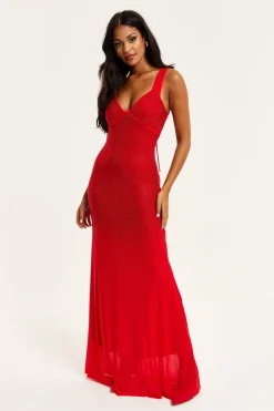 Maxi Dresses^Liquorish Sequin Maxi Dress With Open Back Detail Red