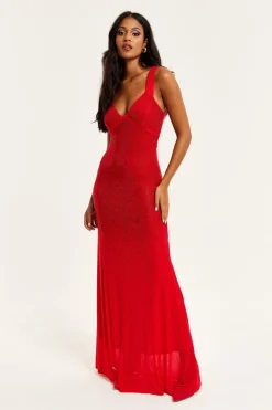 Maxi Dresses^Liquorish Sequin Maxi Dress With Open Back Detail Red