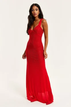 Maxi Dresses^Liquorish Sequin Maxi Dress With Open Back Detail Red