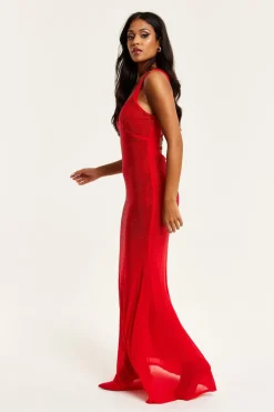 Maxi Dresses^Liquorish Sequin Maxi Dress With Open Back Detail Red