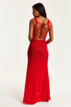 Maxi Dresses^Liquorish Sequin Maxi Dress With Open Back Detail Red