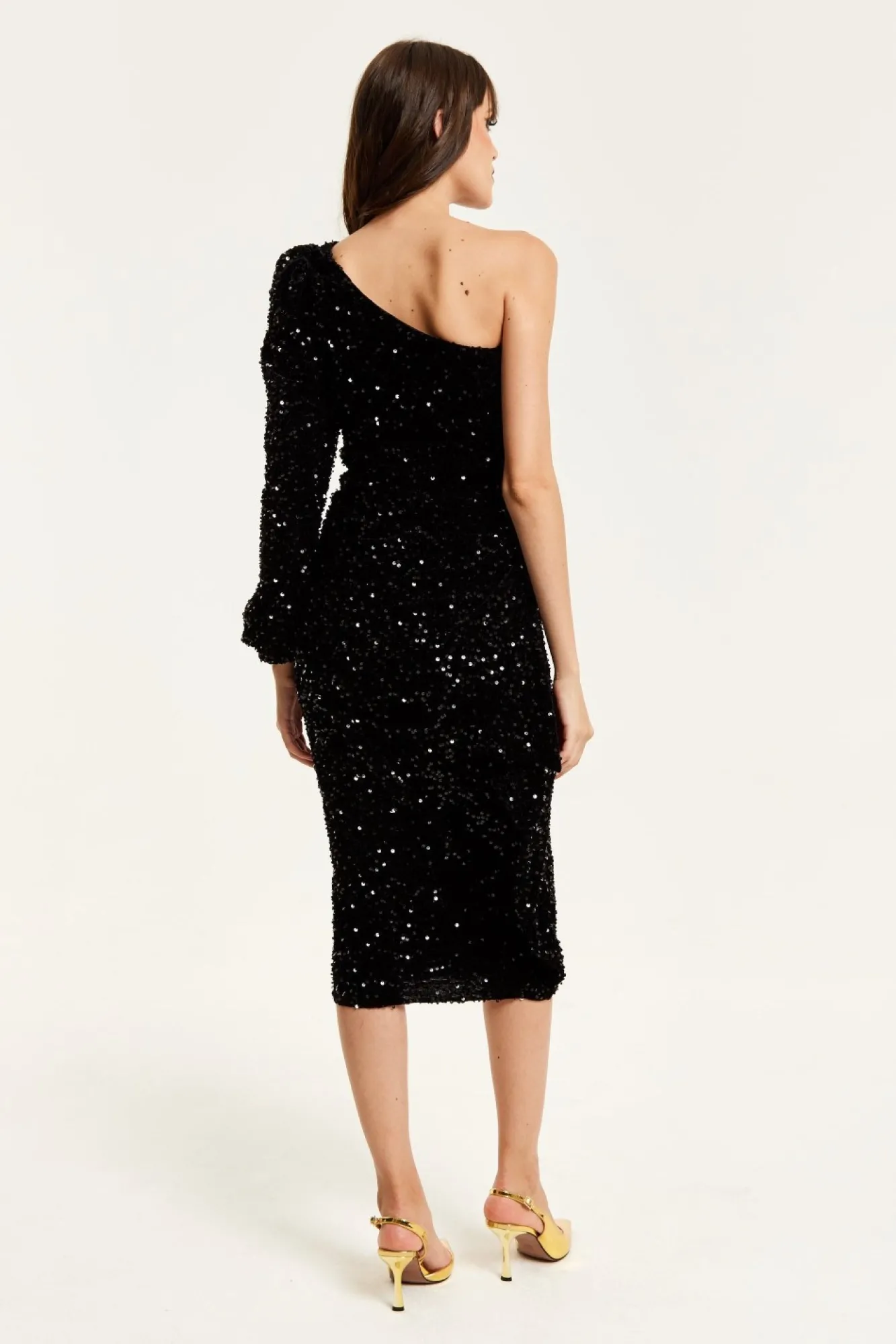 Midi Dresses^Liquorish Sequin Velvet One Shoulder Midi Dress Black