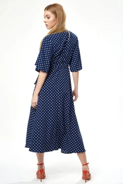 Midi Dresses^Liquorish Small Polka Dot Midi Wrap Dress Navy