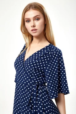 Midi Dresses^Liquorish Small Polka Dot Midi Wrap Dress Navy