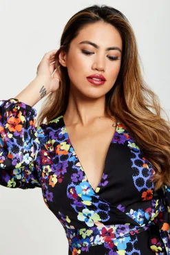 Mini Dresses^Liquorish Speckle Floral Print Mini Wrap Dress Multicolour