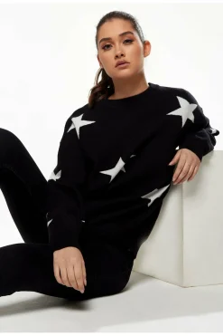 Jumpers^Liquorish Star Pattern Jumper In Black & White Blackwhite