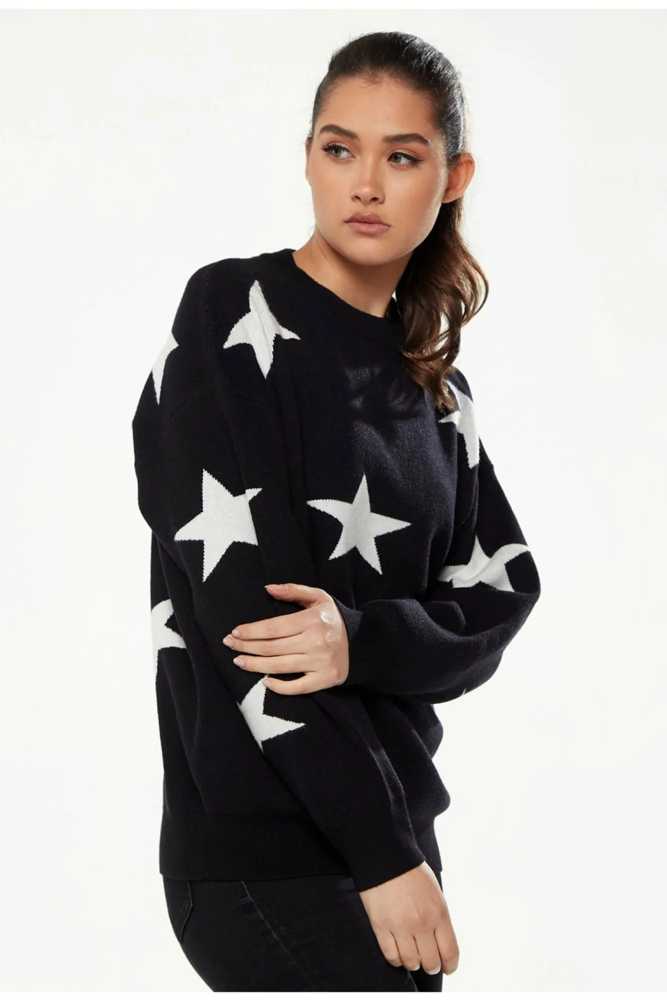Jumpers^Liquorish Star Pattern Jumper In Black & White Blackwhite
