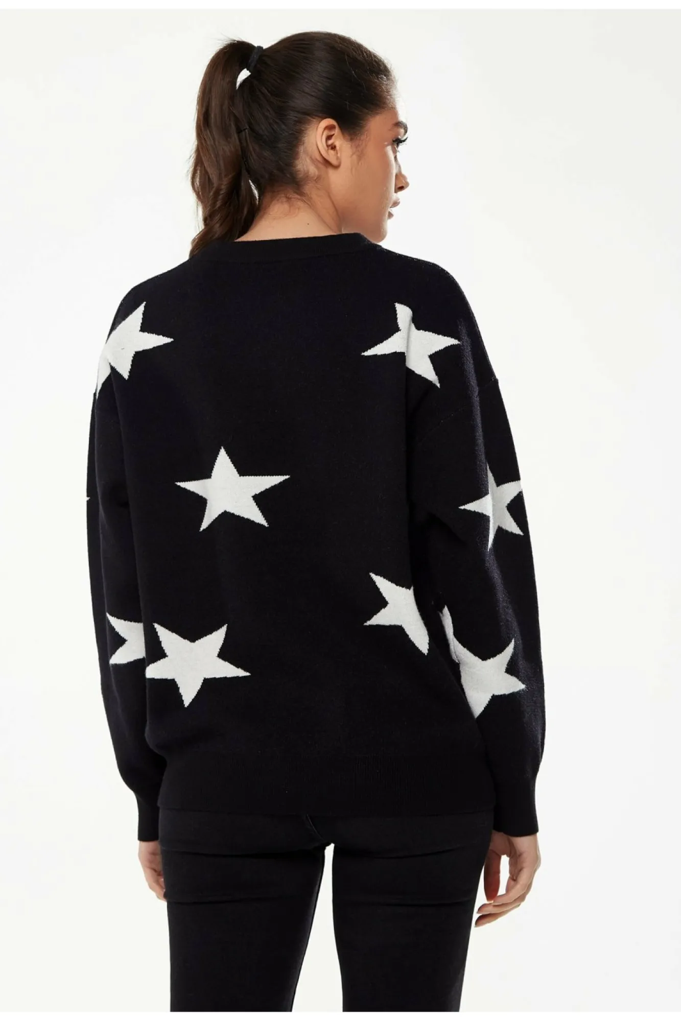 Jumpers^Liquorish Star Pattern Jumper In Black & White Blackwhite