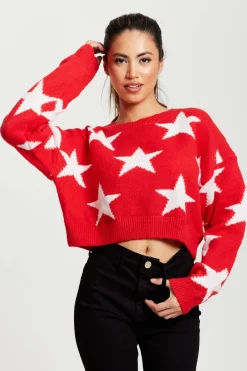 Jumpers^Liquorish Star Pattern Jumper In Red