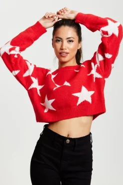 Jumpers^Liquorish Star Pattern Jumper In Red