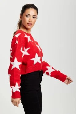 Jumpers^Liquorish Star Pattern Jumper In Red