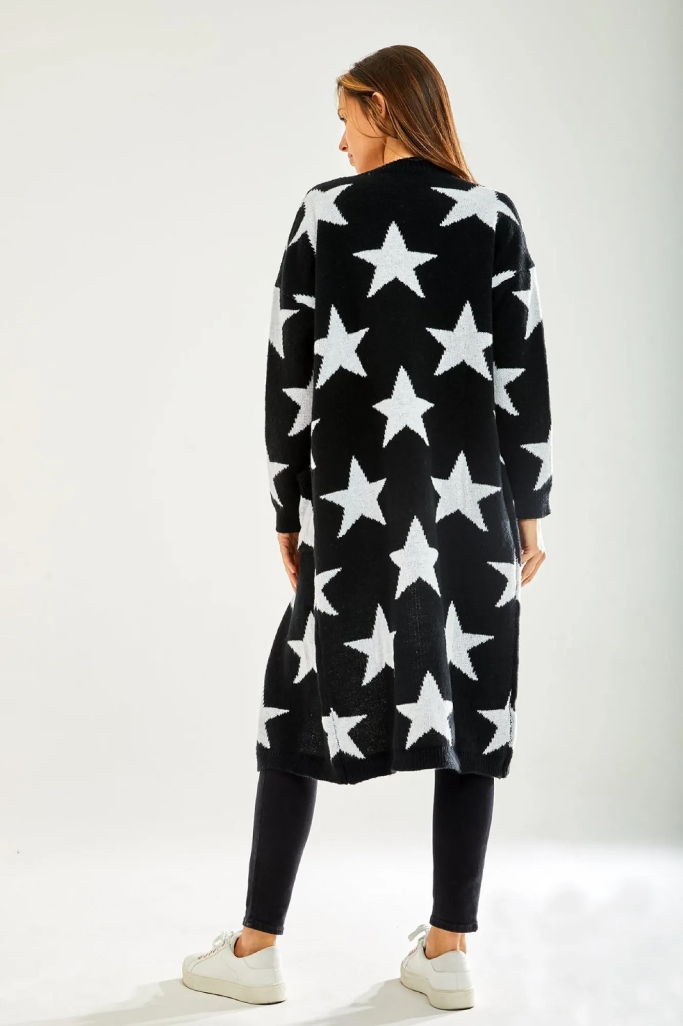 Cardigans^Liquorish Star Pattern Long Cardigan In Black