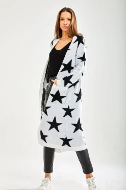 Cardigans^Liquorish Star Pattern Long Cardigan In White