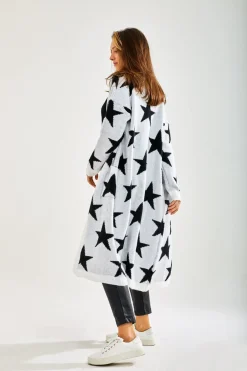 Cardigans^Liquorish Star Pattern Long Cardigan In White