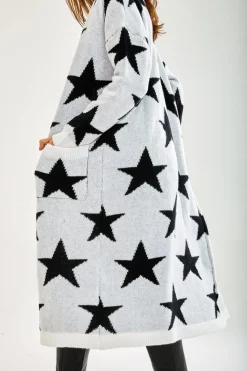 Cardigans^Liquorish Star Pattern Long Cardigan In White