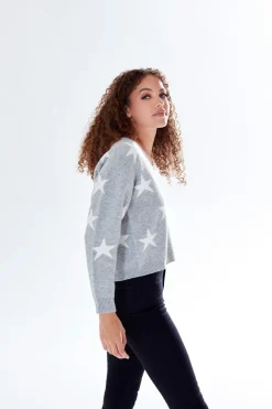 Cardigans^Liquorish Star Pattern V-Neck Button Down Cardigan Grey