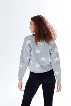 Cardigans^Liquorish Star Pattern V-Neck Button Down Cardigan Grey