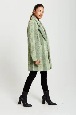 Outerwear^Liquorish Teddy Coat In Stripe Green