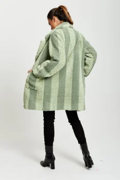 Outerwear^Liquorish Teddy Coat In Stripe Green