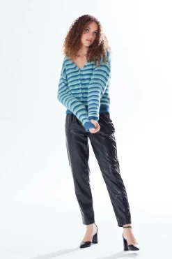 Jumpers^Liquorish Texture Stripe Cardigan Blue Turquoise White Tones Multicolor