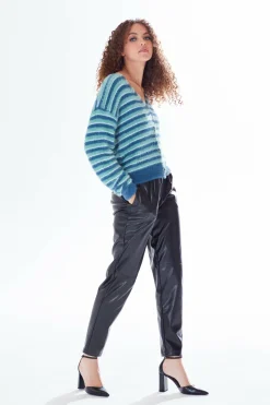 Jumpers^Liquorish Texture Stripe Cardigan Blue Turquoise White Tones Multicolor