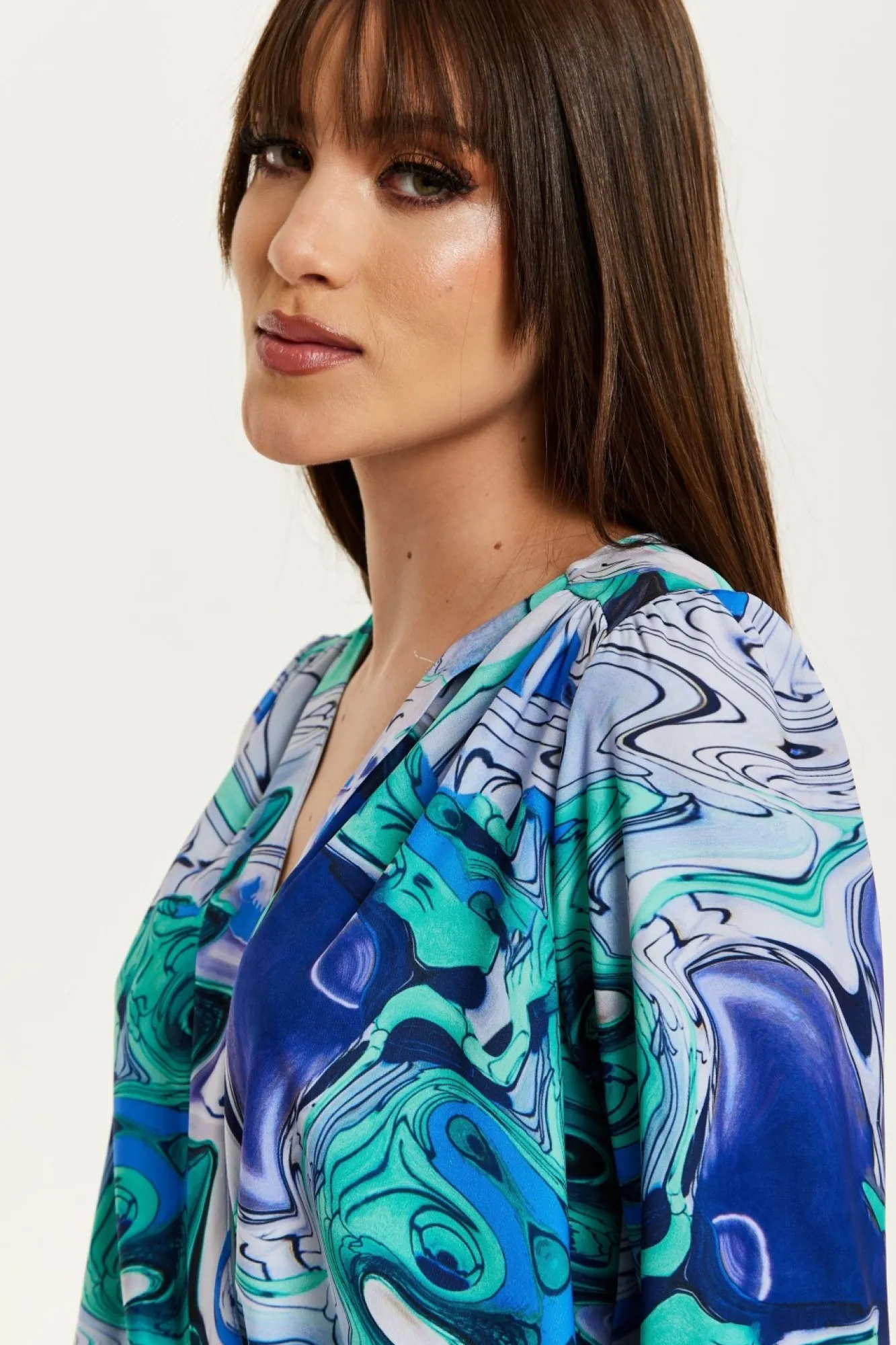 Blouses^Liquorish Turquoise Marble Print Wrap Top Blue