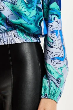 Blouses^Liquorish Turquoise Marble Print Wrap Top Blue