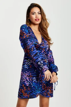 Mini Dresses^Liquorish Vivid Zebra Print Mini Wrap Dress In Blue