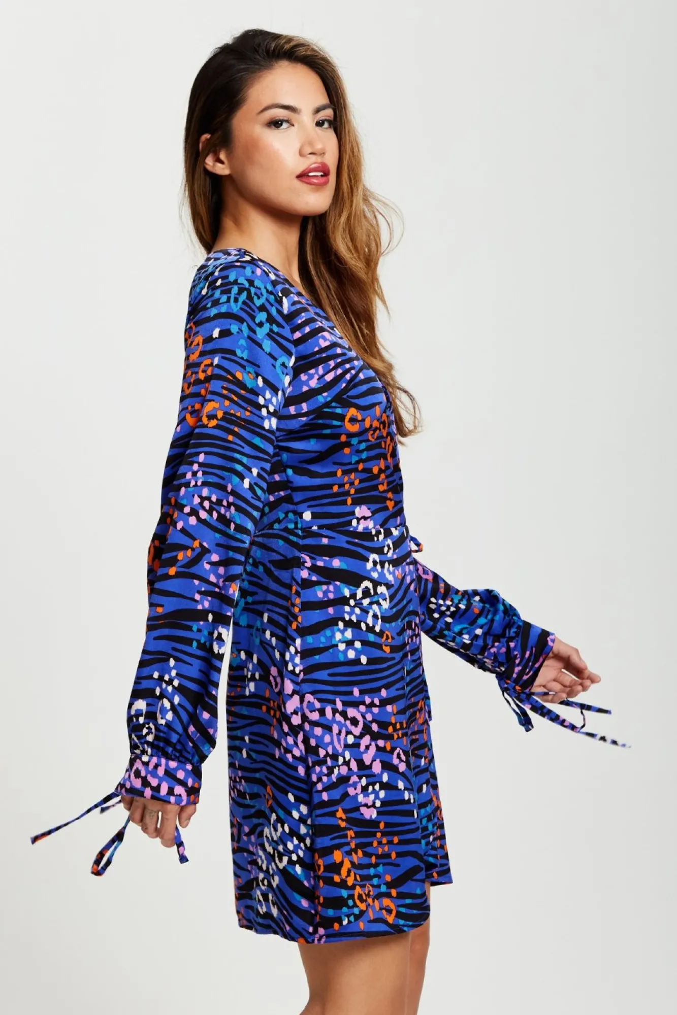 Mini Dresses^Liquorish Vivid Zebra Print Mini Wrap Dress In Blue