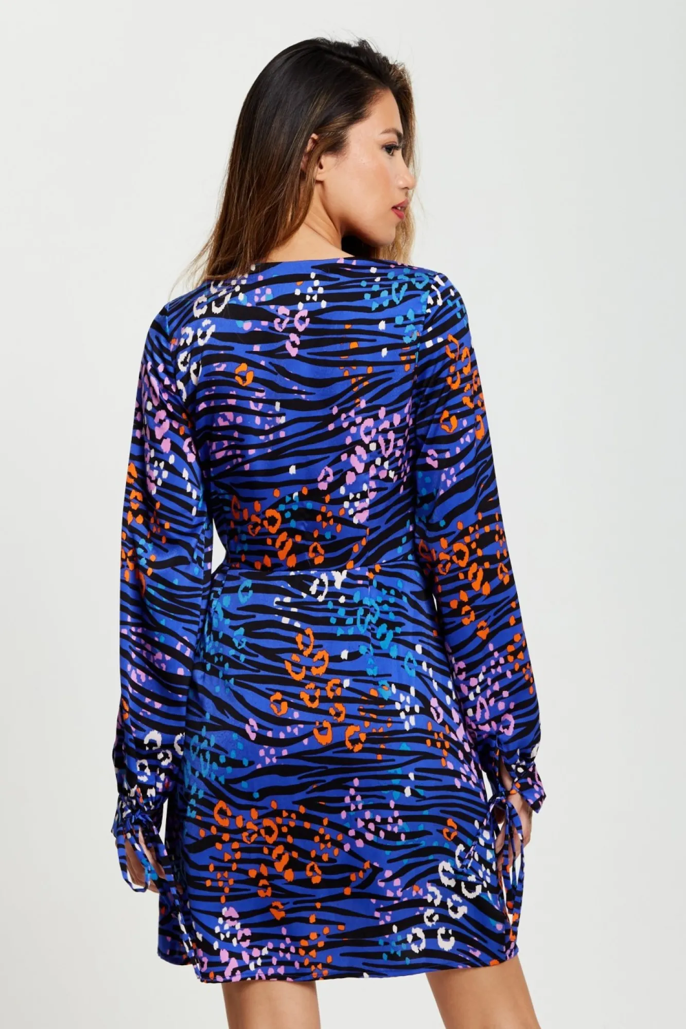Mini Dresses^Liquorish Vivid Zebra Print Mini Wrap Dress In Blue