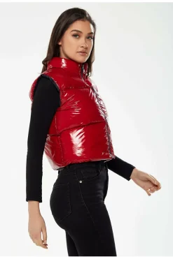 Outerwear^Liquorish Wet Look Gilet In Red