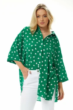 Blouses^Liquorish White Heart Print Shirt In Green