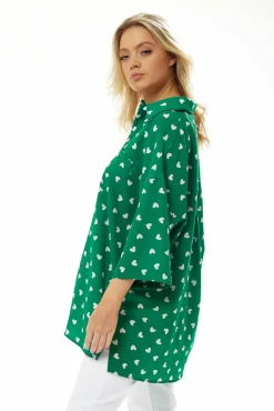 Blouses^Liquorish White Heart Print Shirt In Green