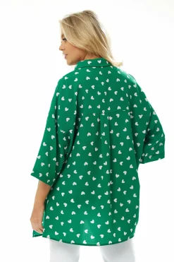 Blouses^Liquorish White Heart Print Shirt In Green