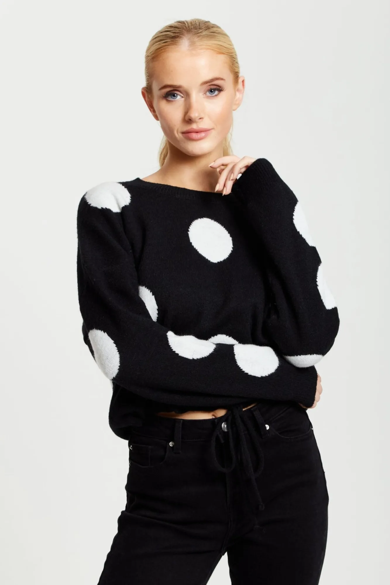 Knitwear^Liquorish White Polka Dot Jumper In Black