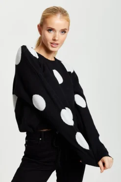Knitwear^Liquorish White Polka Dot Jumper In Black
