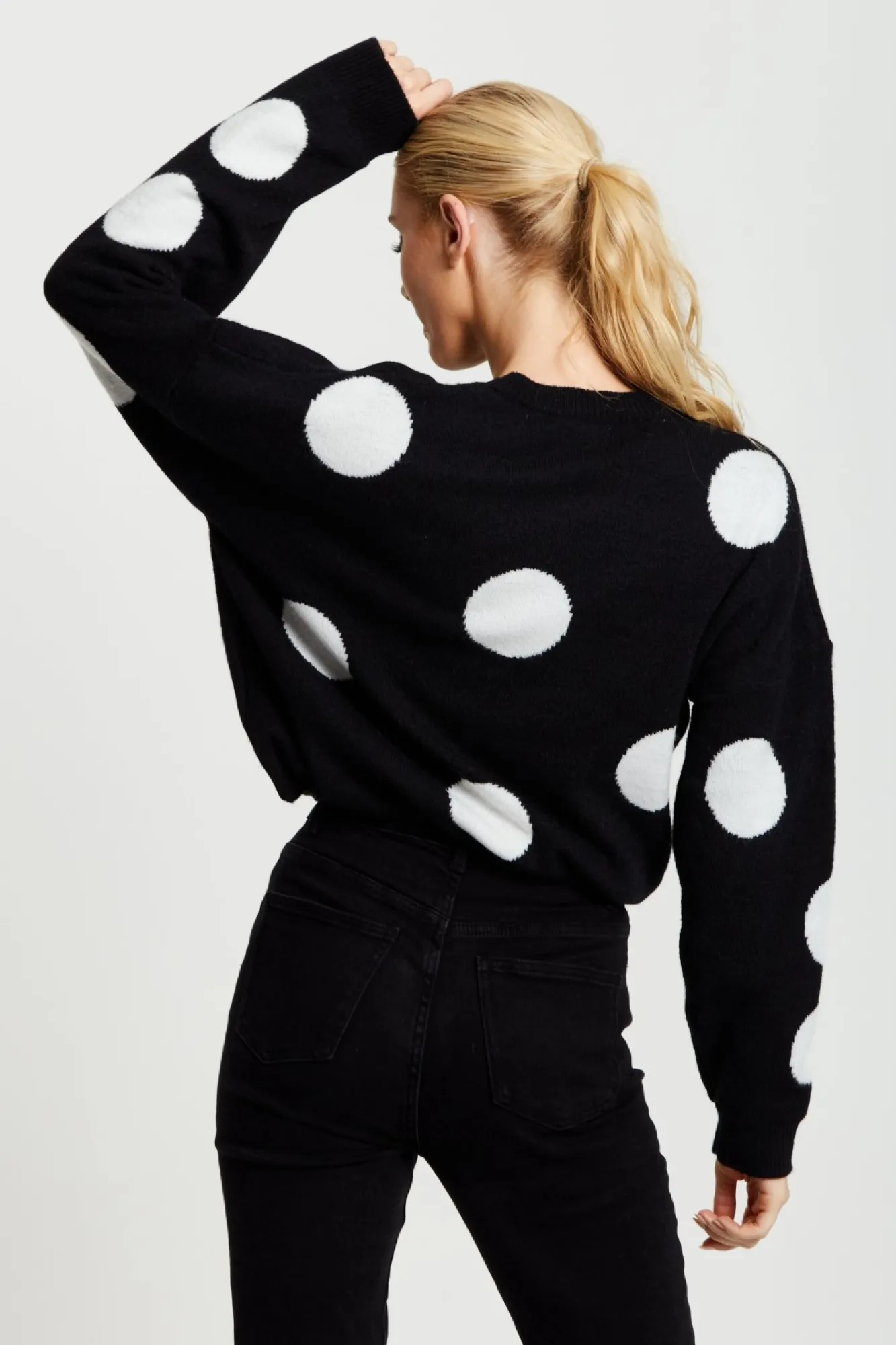Knitwear^Liquorish White Polka Dot Jumper In Black