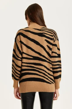 Jumpers^Liquorish Zebra Pattern High Neck Jumper In And Black Brown