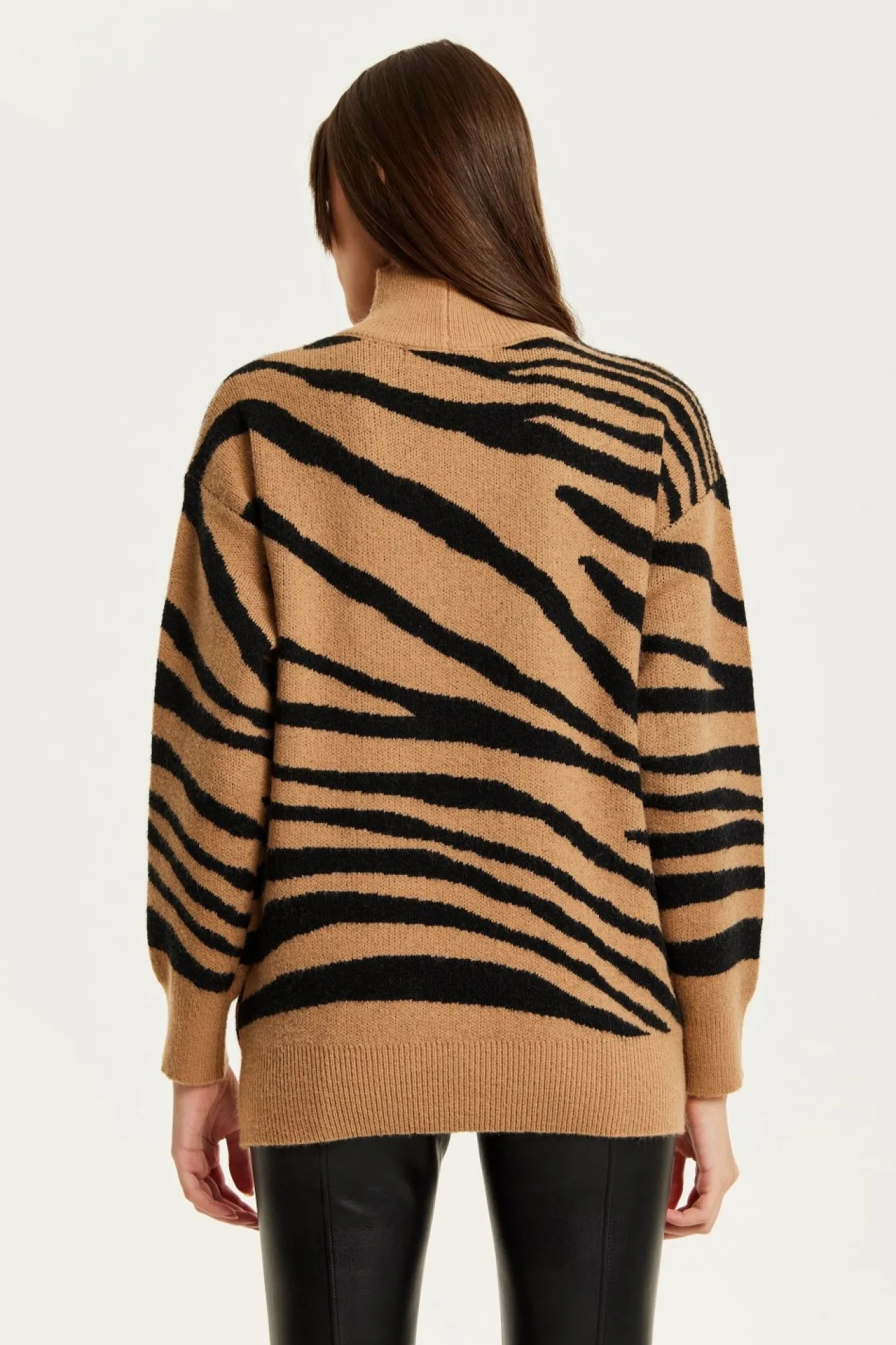 Jumpers^Liquorish Zebra Pattern High Neck Jumper In And Black Brown