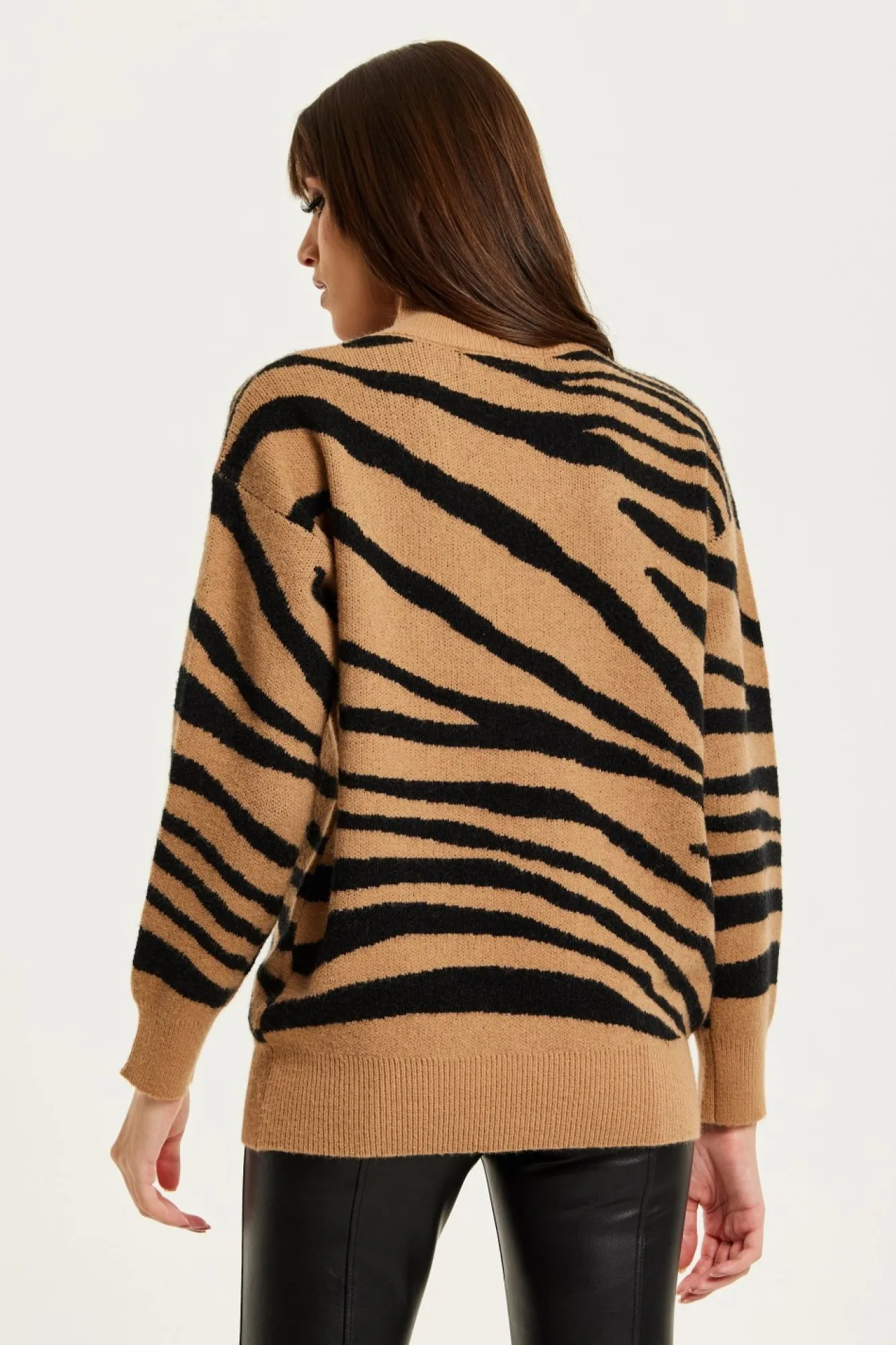 Jumpers^Liquorish Zebra Pattern High Neck Jumper In And Black Brown