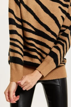 Jumpers^Liquorish Zebra Pattern High Neck Jumper In And Black Brown