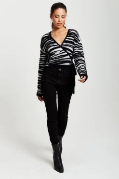 Cardigans^Liquorish Zebra Pattern Wrap Cardigan In Black And White Blackwhite