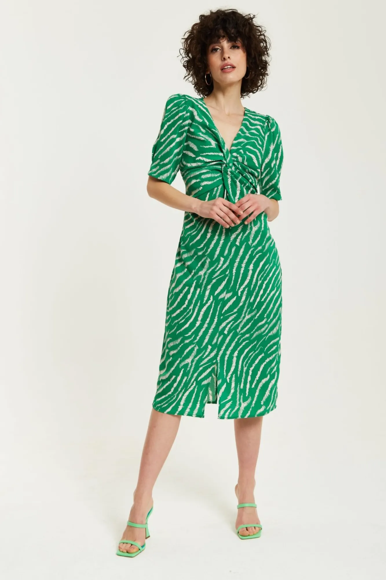 Midi Dresses^Liquorish Zebra Print Knot Front Midi Dress Green
